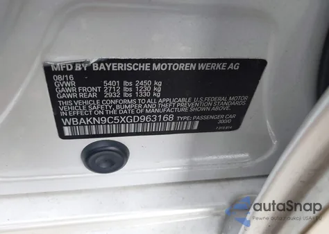 2016 BMW 550I z USA, uszkodzony, nr VIN WBAKN9C5XGD963168